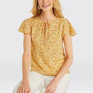 Draper James Floral Flutter Sleeve Sweet Vidalia Yellow Top Sz M
